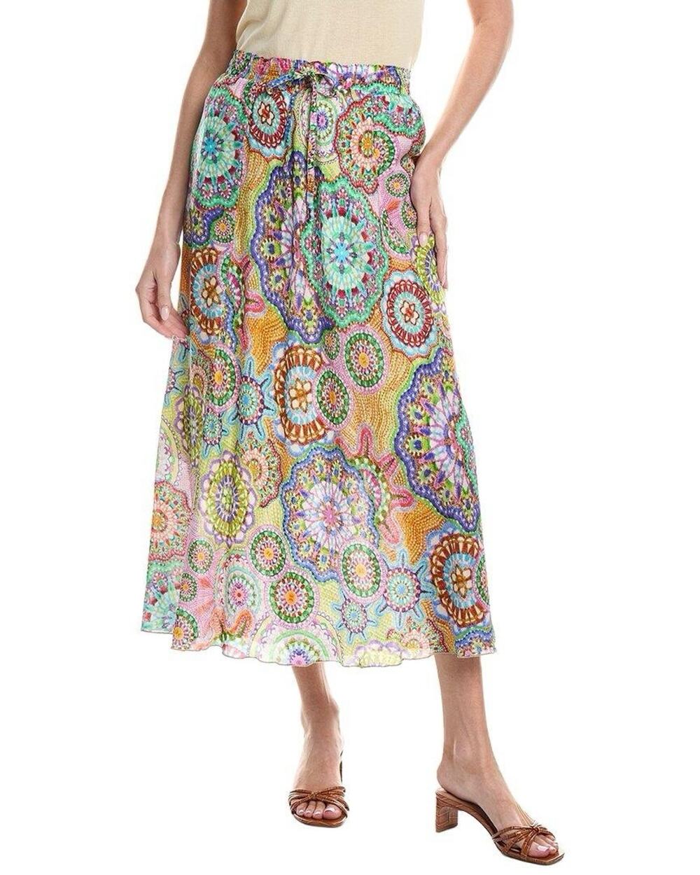 Johnny Was Kiki Skirt 100% Silk Napperon Elastic Waist Floral Artsy XS